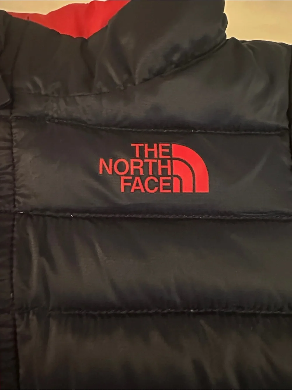 The North Face Navy Puffer Jacket with Red Accents